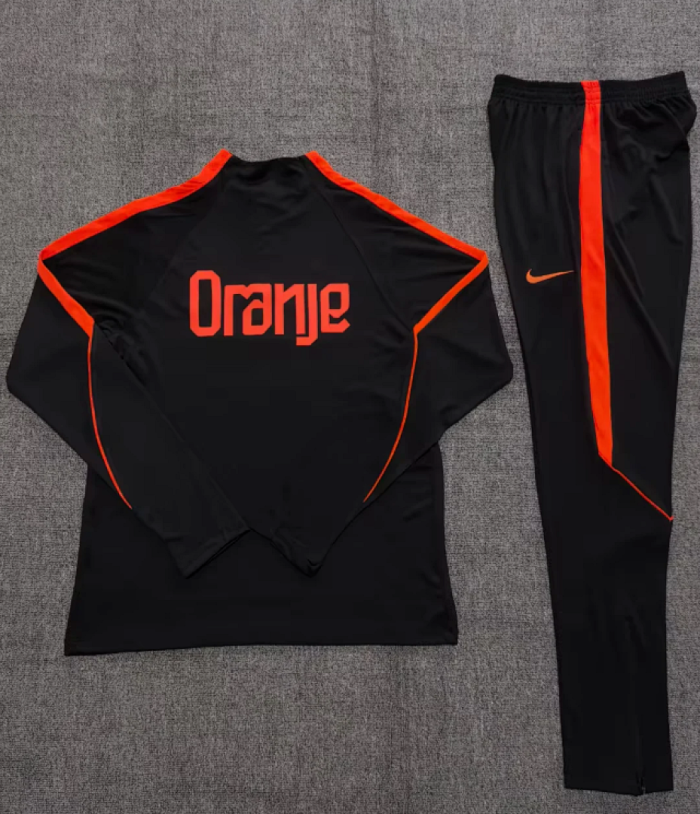 2026-2027 Netherlands Black/Orange Soccer Training Sweater and Pants Football Kit
