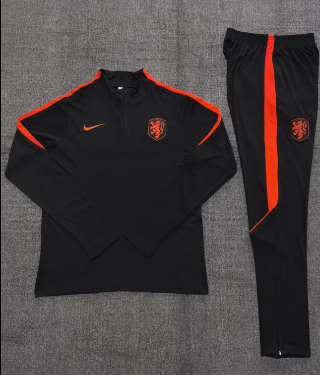 2026-2027 Netherlands Black/Orange Soccer Training Sweater and Pants Football Kit