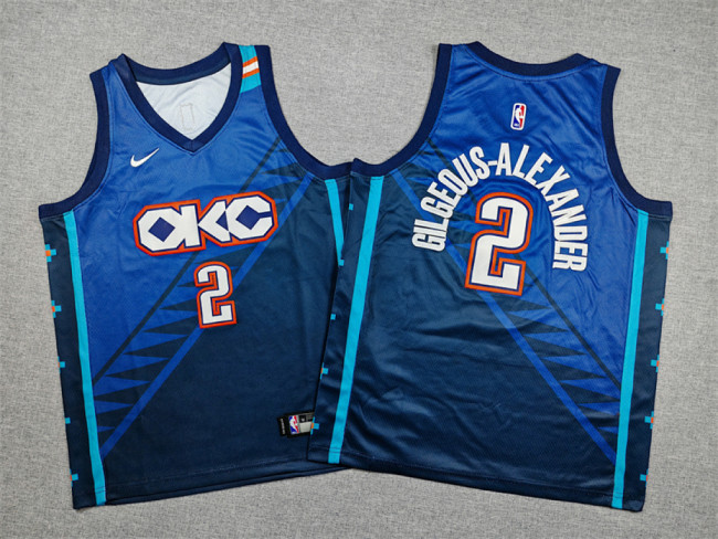 Youth Kids 2026 City Edition Oklahoma City Thunder GIL GEOUS-ALEXANDER 2 Dark Blue NBA Jersey Child Basketball Shirt