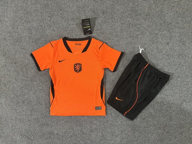 with Black Shorts Youth Uniform Kids Kit 2026 Netherlands Home Soccer Jersey Shorts Dutch Child Football Set
