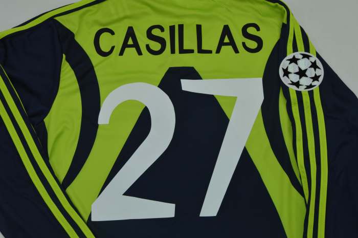 Long Sleeve Retro with UCL Patch Jersey 1999-2000 Real Madrid CASILLAS 27 Black/Green Goalkeeper Soccer Jersey Vintage Football Shirt