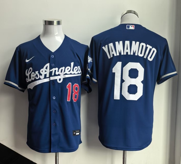 New Los Angeles Dodgers 18 YAMAMOTO Blue MLB Jersey Baseball Shirt