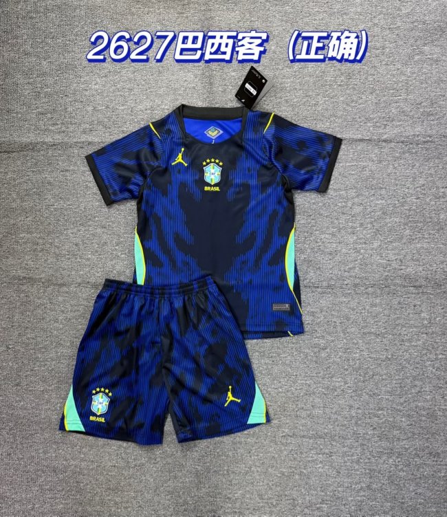 Youth Uniform Kids Kit 2026 Brazil Away Soccer Jersey Shorts Brasil Child Football Set