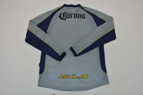 with FMF Patch Long Sleeve Retro Jersey 2001-2002 Club America Aguilas Third Away Grey Soccer Jersey Vintage Football Shirt