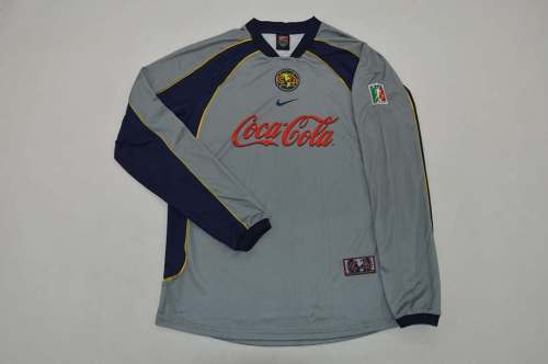 with FMF Patch Long Sleeve Retro Jersey 2001-2002 Club America Aguilas Third Away Grey Soccer Jersey Vintage Football Shirt