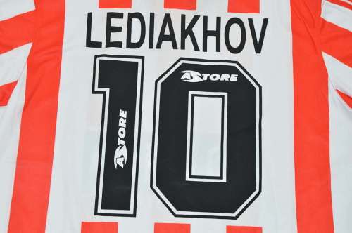 with LFP Patch Retro Jersey 1999-2000 Sporting Gijon LEDIAKHOV 10 Home Soccer Jersey Vintage Football Shirt