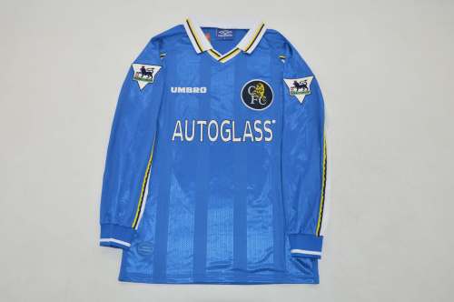 with EPL Patch Long Sleeve Retro Jersey 1997-1999 Chelsea Home Soccer Jersey Vintage Football Shirt