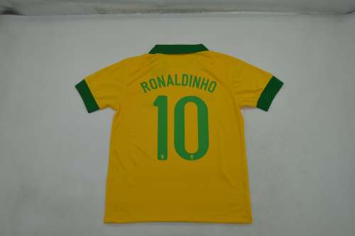Retro Jersey 2013 Brazil 10 Ronaldinho Home Soccer Jersey Vintage Brasil Camisetas de Futbol