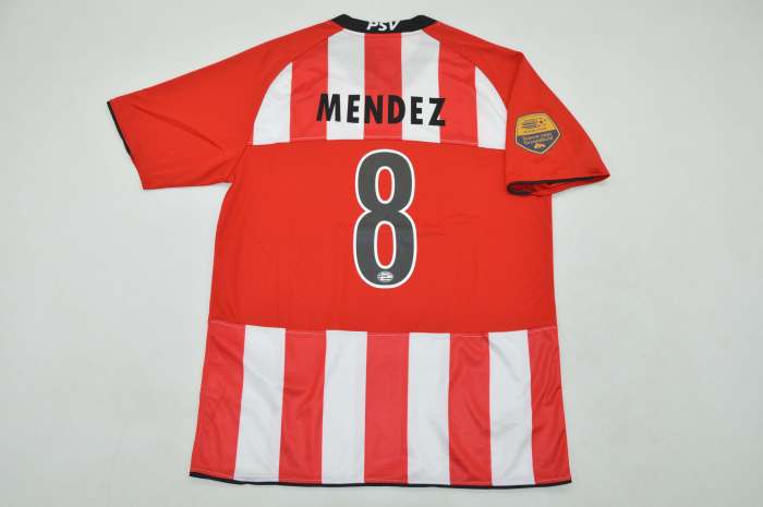 with Eredivise Patch Retro Jersey 2009-2010 PSV Eindhoven MENDEZ 8 Home Soccer Jersey Vintage Football Shirt