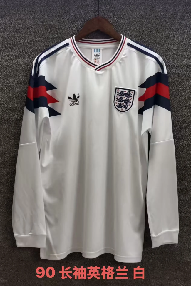 Long Sleeve Retro Jersey 1990 England Remake Model Soccer Jersey Vintage Football Shirt