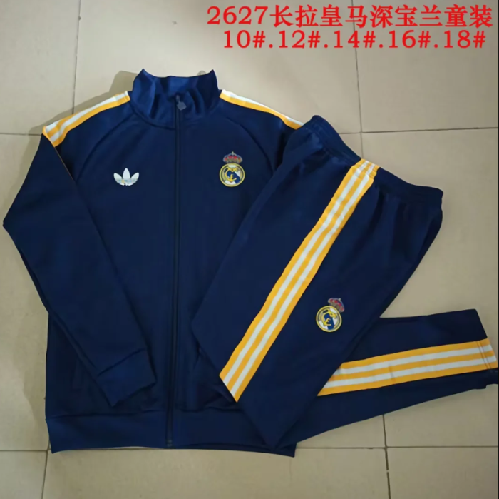 Youth 2026-2027 Real Madrid Dark Blue Soccer Training Jacket and Pants Child Football Kit
