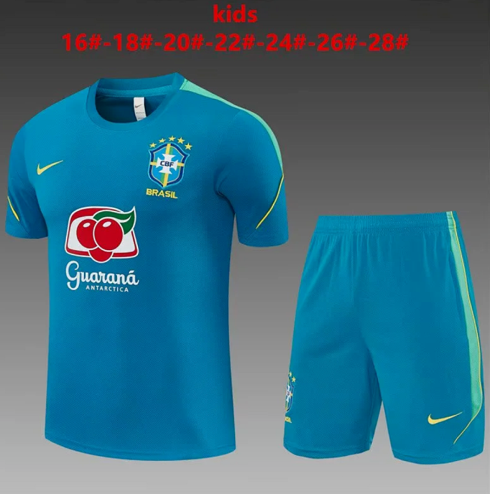 Youth Uniform Kids Kit 2026 Brazil Blue Soccer Training Jersey Shorts  Child Football Set