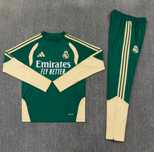 2026-2027 Real Madrid Green/Gold Soccer Training Sweater and Pants Football Kit