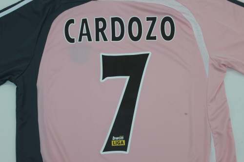 Retro Jersey 2007-2008 SL Benfica CARDOZO 7 Away Pink Soccer Jersey Vintage Football Shirt