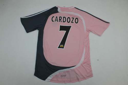 Retro Jersey 2007-2008 SL Benfica CARDOZO 7 Away Pink Soccer Jersey Vintage Football Shirt