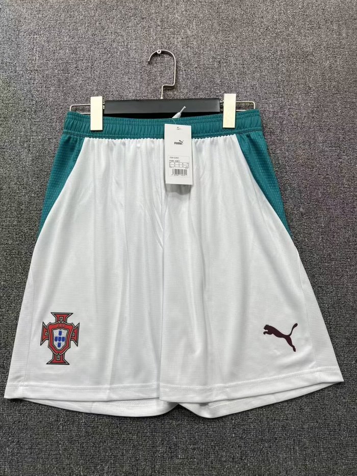Fan Version 2026 Portugal Away White/Green Soccer Shorts Football Shorts