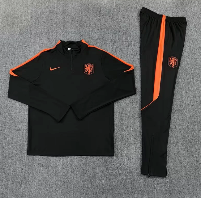 2026-2027 Netherlands Black/Orange Soccer Training Sweater and Pants Football Kit