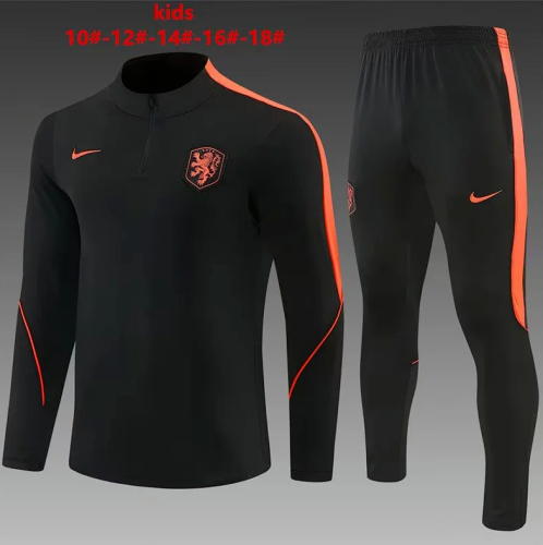Youth 2026-2027 Netherlands Black/Orange Soccer Training Sweater and Pants Child Football Kit