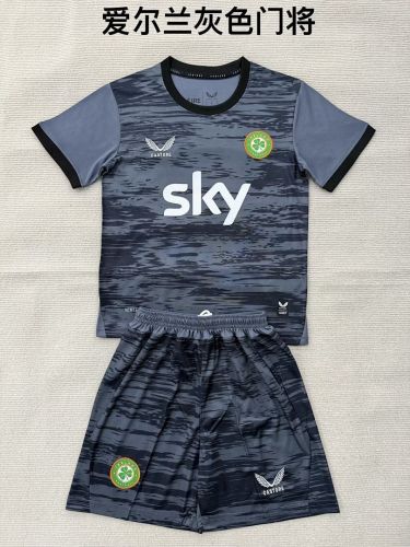 Youth Uniform Kids Kit 2026 Ireland Black Grey Goalkeeper Soccer Jersey Shorts Child Football Set