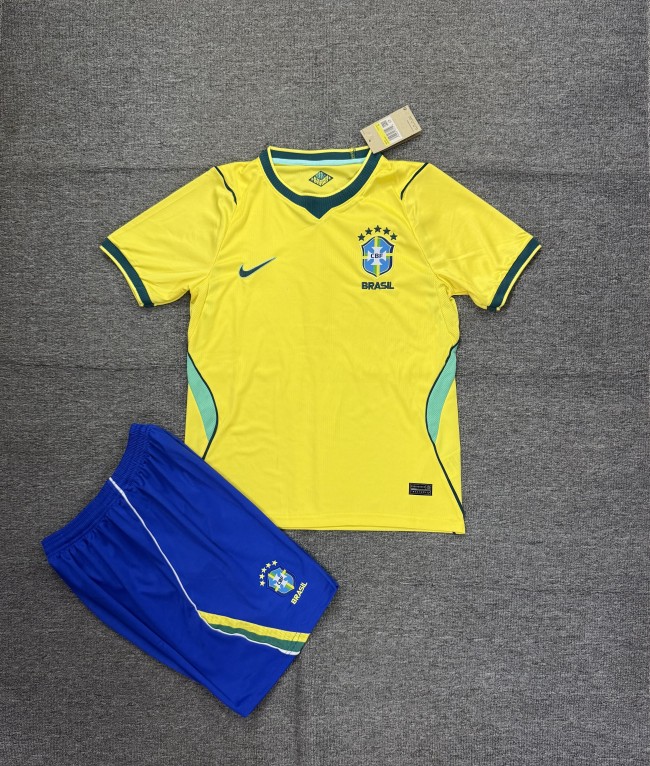 with Blue Shorts Adult Uniform 2026 Brazil Home Soccer Jersey Shorts Brasil Camisetas de Futbol