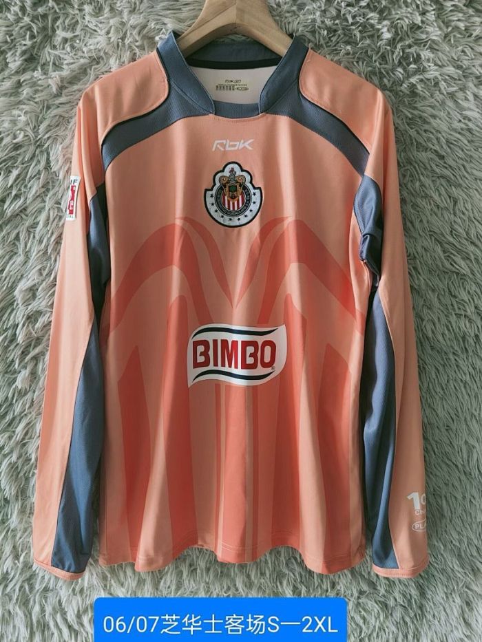 with FMF Patch Long Sleeve Retro Jersey 2006-2007 Chivas Away Soccer Jersey Vintage Football Shirt