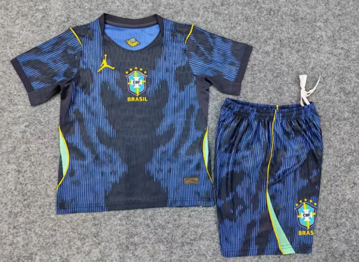 Player Version Youth Uniform Kids Kit 2026 Brazil Away Soccer Jersey Shorts Brasil Child Football Set
