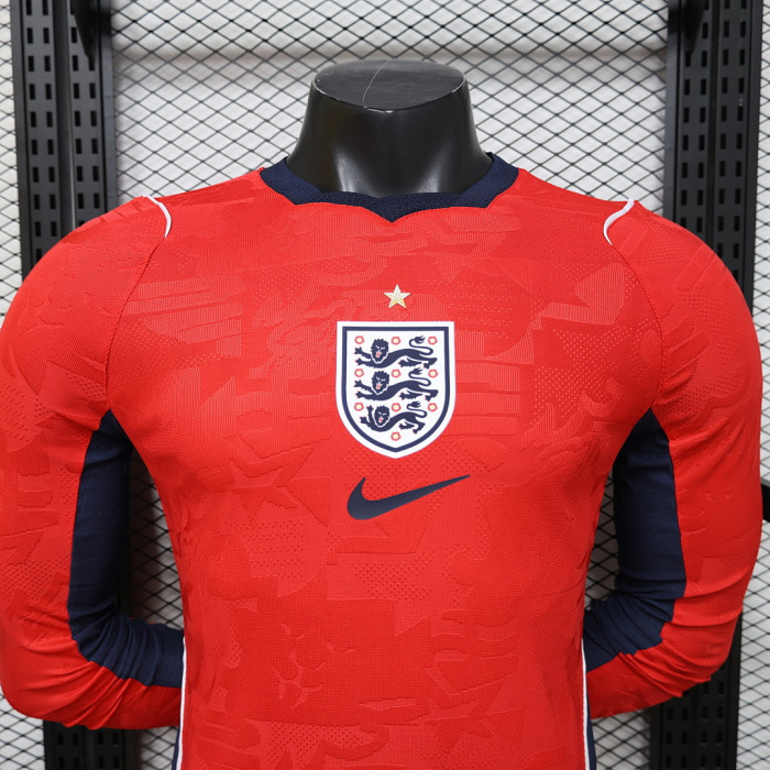 Long Sleeve Player Version 2026 England Away Red Soccer Jersey Football Shirt