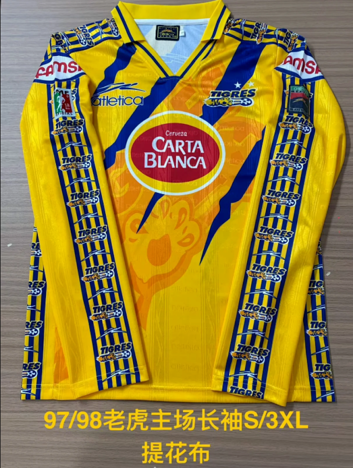 Long Sleeve Retro Jersey 1997-1998 Tigres UANL Home Soccer Jersey Vintage Football Shirt