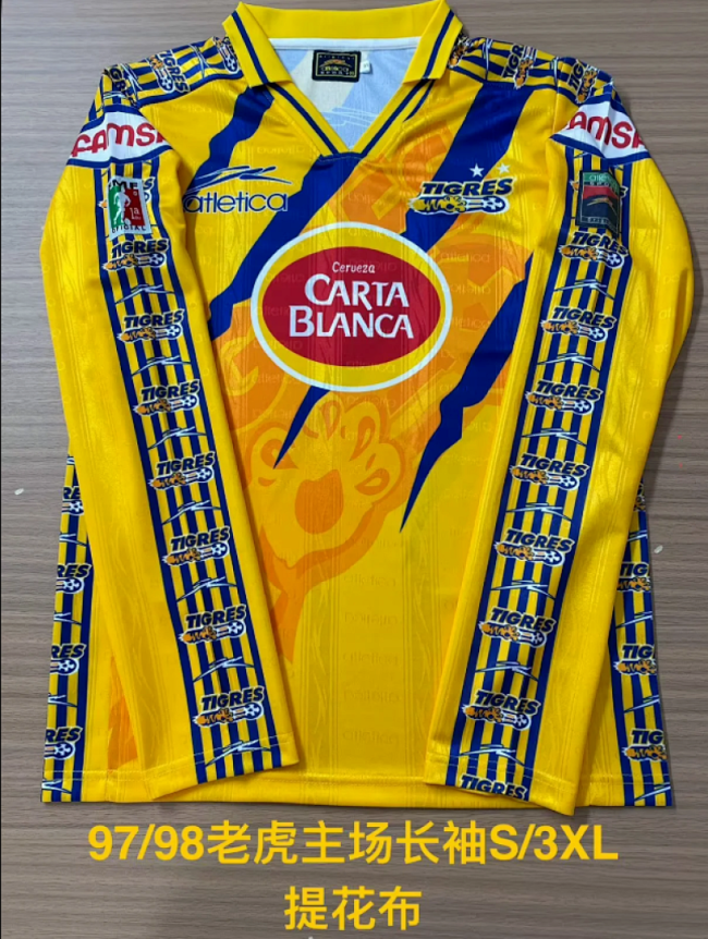 Long Sleeve Retro Jersey 1997-1998 Tigres UANL Home Soccer Jersey Vintage Football Shirt