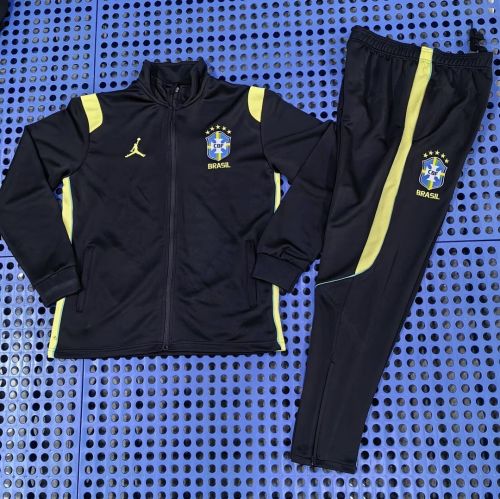 2026 Brazil Black/Yellow Soccer Tracksuit Football Jacket and Pants
