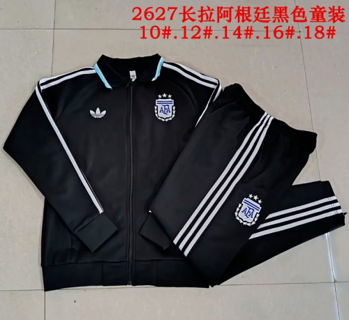 Youth 2026-2027 Argentina Black Soccer Training Jacket and Pants Child Football Kit