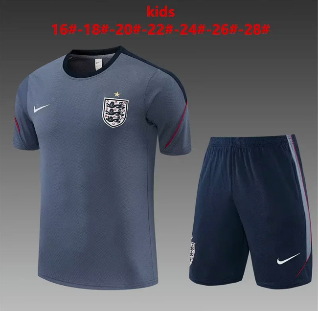 Youth Uniform Kids Kit 2026-2027 England Grey Soccer Training Jersey Shorts Child Football Set