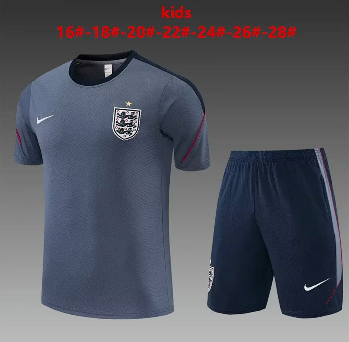 Youth Uniform Kids Kit 2026-2027 England Grey Soccer Training Jersey Shorts Child Football Set