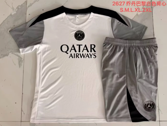 Adult Uniform 2026-2027 PSG White/Grey Soccer Training Jersey and Shorts Football Kits