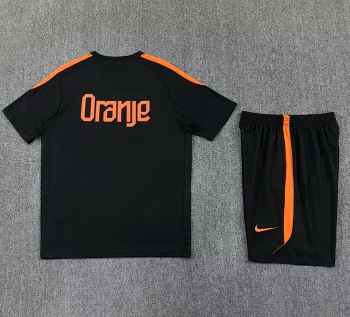 Adult Uniform 2026 Netherlands Black/Orange Soccer Training Jersey and Shorts Football Kits