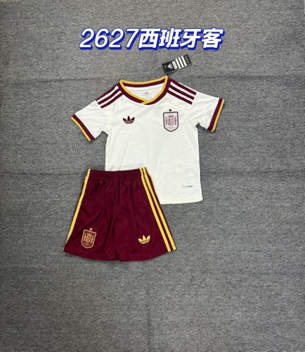 Youth Uniform Kids Kit 2026 Spain Away Soccer Jersey Shorts Child Football Set