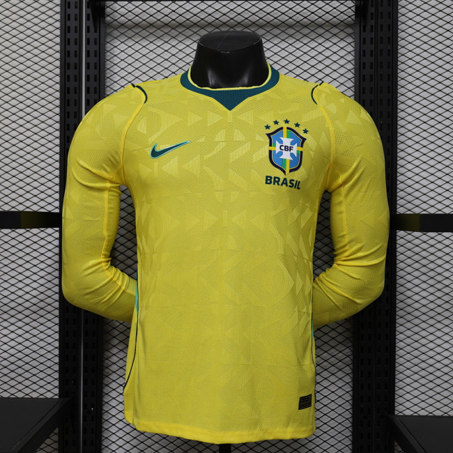 Long Sleeve Player Version 2026 Brazil Home Soccer Jersey Brasil Football Shirt