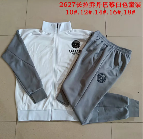 Youth 2026-2027 PSG White/Grey Soccer Training Jacket and Pants Child Paris Football Kit