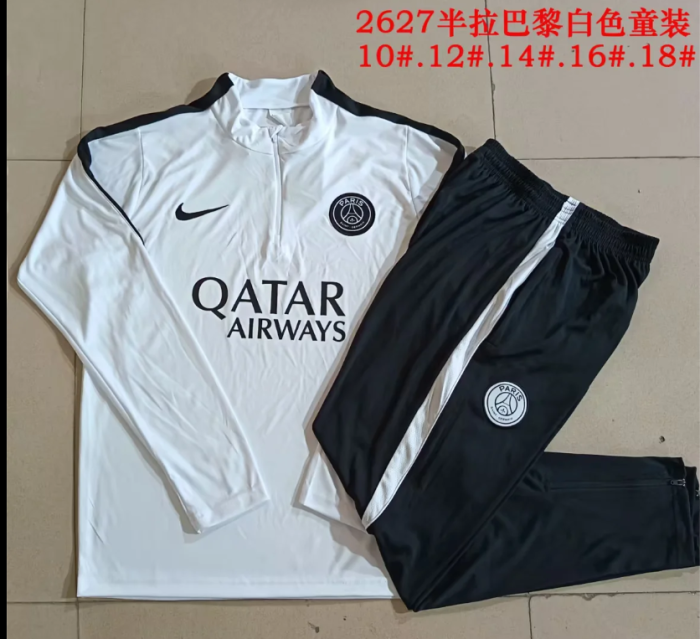 Youth 2026-2027 PSG White Soccer Training Sweater and Pants Child Football Kit