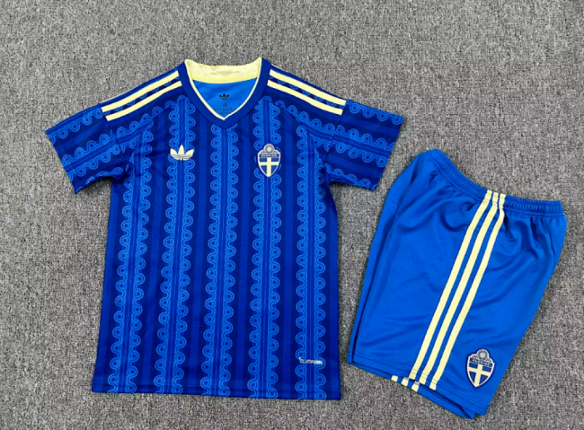 Youth Uniform Kids Kit 2026 Sweden Away Blue Soccer Jersey Shorts Child Football Set