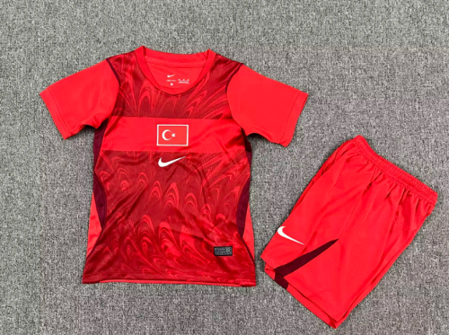 Youth Uniform Kids Kit 2026 Turkey Away Red Soccer Jersey Shorts Child Football Set