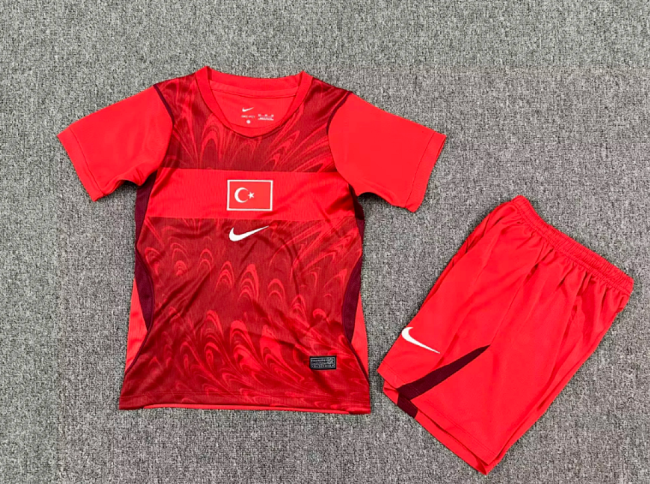Youth Uniform Kids Kit 2026 Turkey Away Red Soccer Jersey Shorts Child Football Set