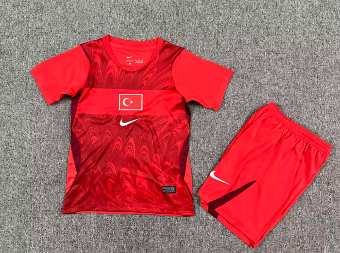Youth Uniform Kids Kit 2026 Turkey Away Red Soccer Jersey Shorts Child Football Set
