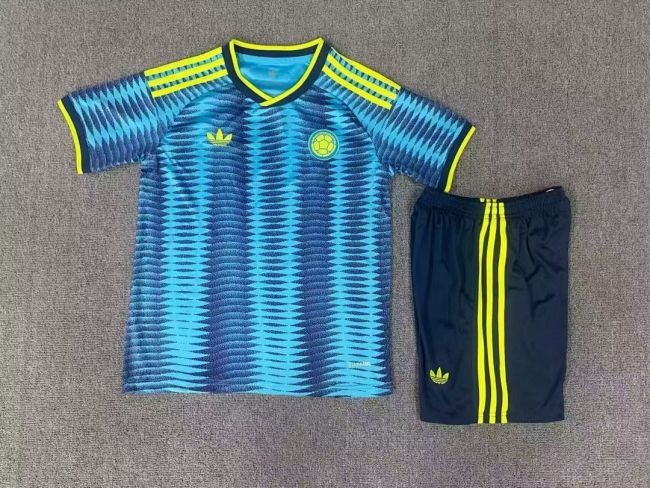 with Dark Blue Shorts Youth Uniform Kids Kit 2026 Colombia Away Soccer Jersey Shorts  Child Football Set