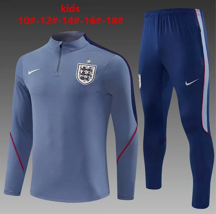 Youth 2026-2027 England Grey Soccer Training Sweater and Pants Child Football Kit
