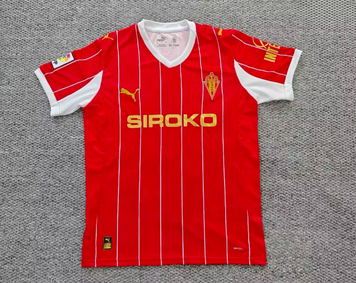 with LFP Patch Fans Version 2025-2026 Sporting Gijon Retro Model Soccer Jersey Football Shirt