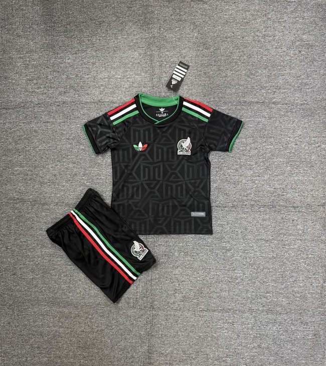 Youth Uniform Kids Kit 2026 Mexico Third Away Black Soccer Jersey Shorts Child Football Set