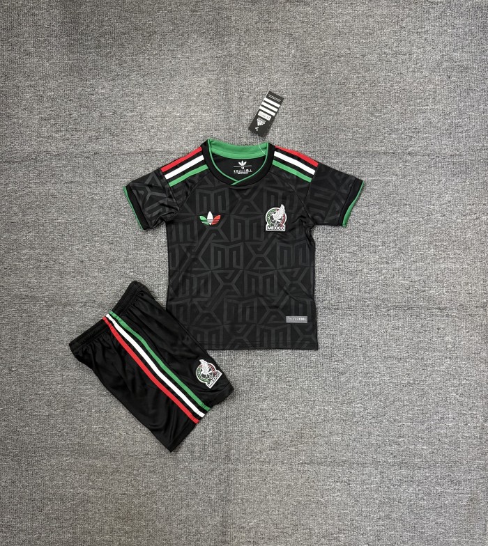 Youth Uniform Kids Kit 2026 Mexico Third Away Black Soccer Jersey Shorts Child Football Set
