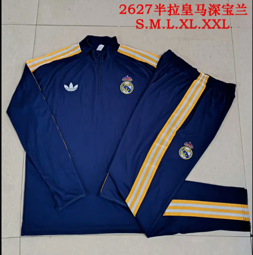 2026-2027 Real Madrid Dark Blue Soccer Training Sweater and Pants Football Kit
