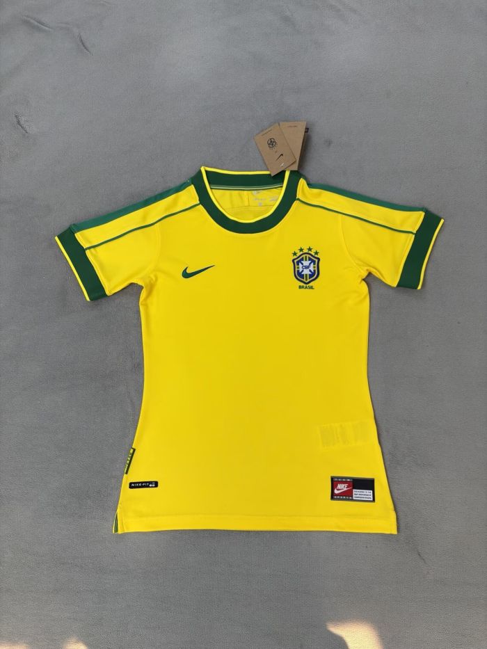 Women Retro Jersey 1998 Brazil Home Soccer Jersey Girl Brasil Football Shirt